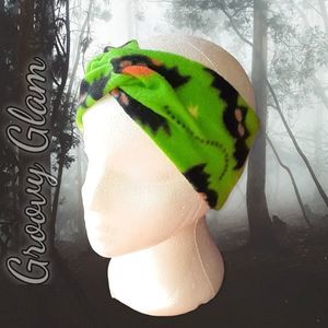 GROOVY GLAM Handmade Green Halloween Twist Knot Fleece Headband